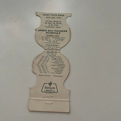 Green Bay Packers NFL Dairy State Bank Rice Lake 1978 Schedule Matchbook SC5-MB1