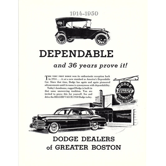 Dependable Dodge Dealers of Greater Boston MA 1950 Ad AF6-7