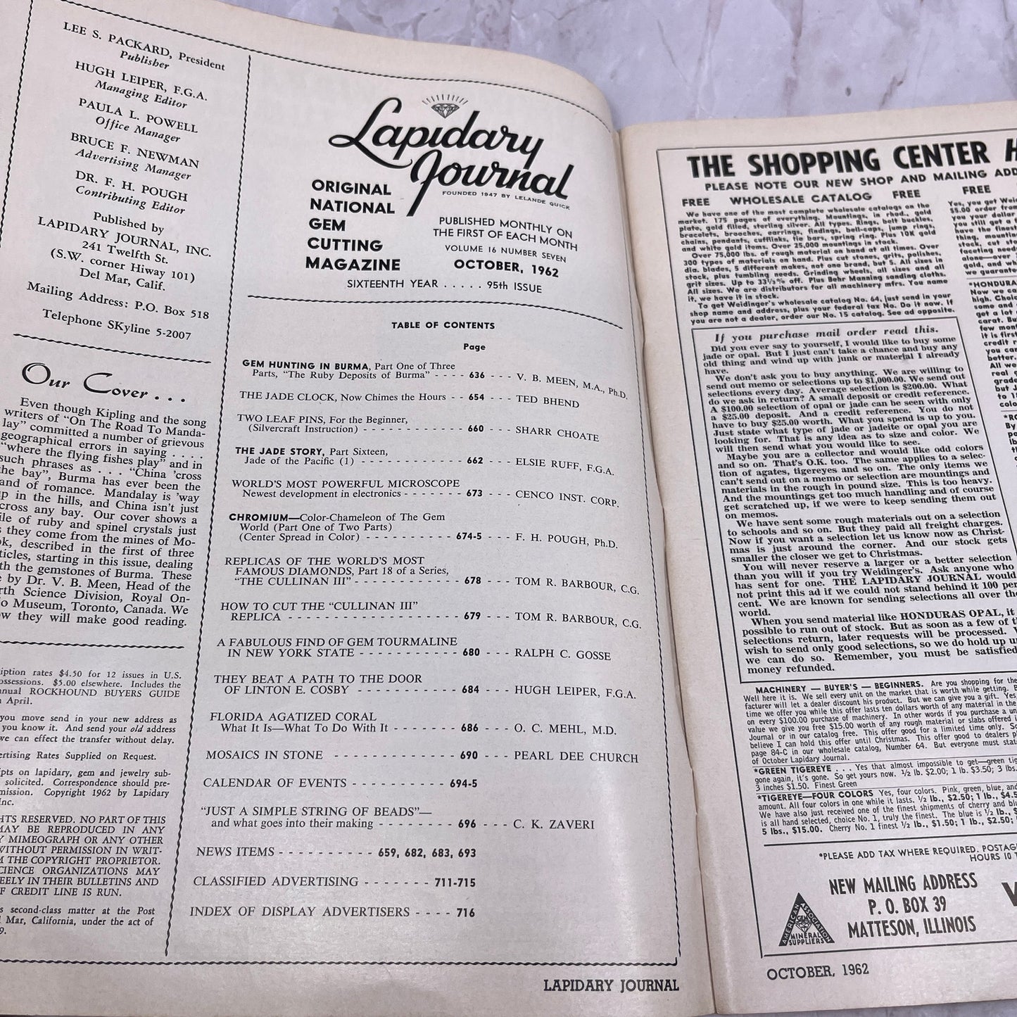 Start of a 3-Part Series on Burma - Lapidary Journal Magazine - Oct 1962 M26