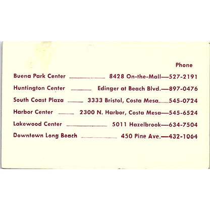 Gene's Love Insurance Policy Fashion Cerritos CA Vintage Business Card SE5-B4