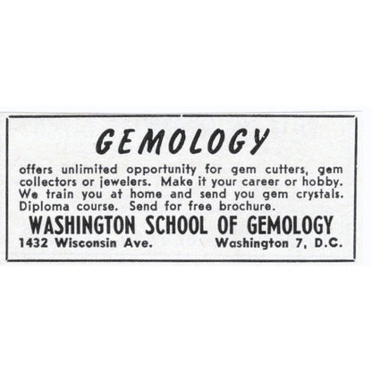 Washington School of Gemology Washington DC 1964 Magazine Ad AK6-S9