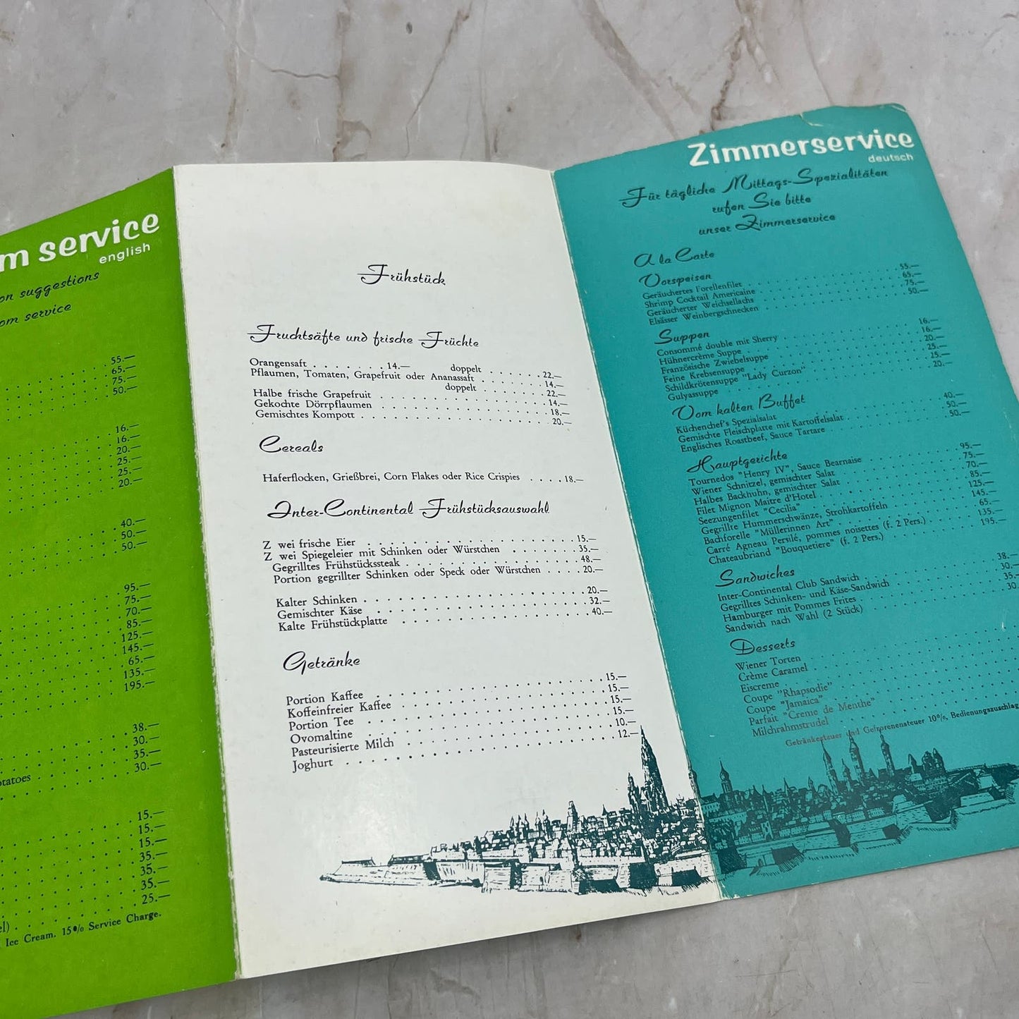 1960s Hotel Intercontinental Vienna Room Service Menu Vintage Brochure TI8-S3