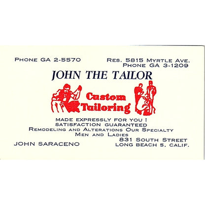 John the Tailor John Saraceno Long Beach CA Vintage Business Card SB4-B12