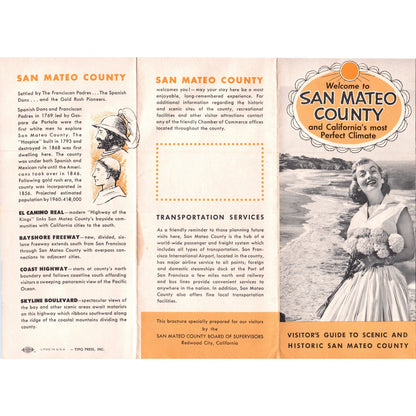 1950s San Mateo County California Visitor's Guide Brochure & Map TH9-CB