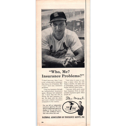 Vintage National Ins Stan Musial MLB Baseball Magazine Ad 5x13" V1-1
