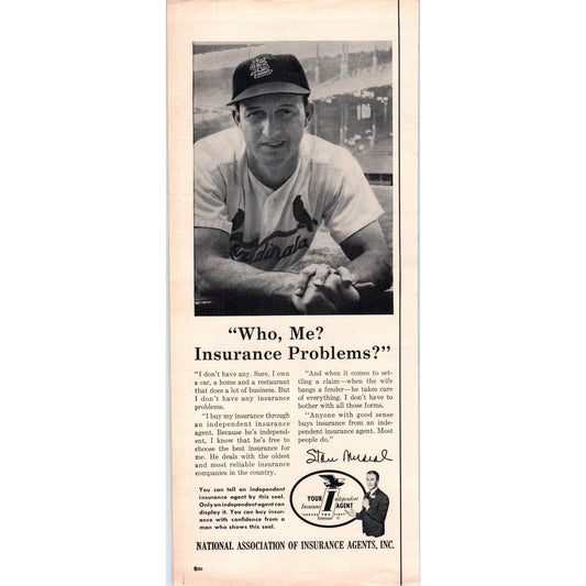 Vintage National Ins Stan Musial MLB Baseball Magazine Ad 5x13" V1-1