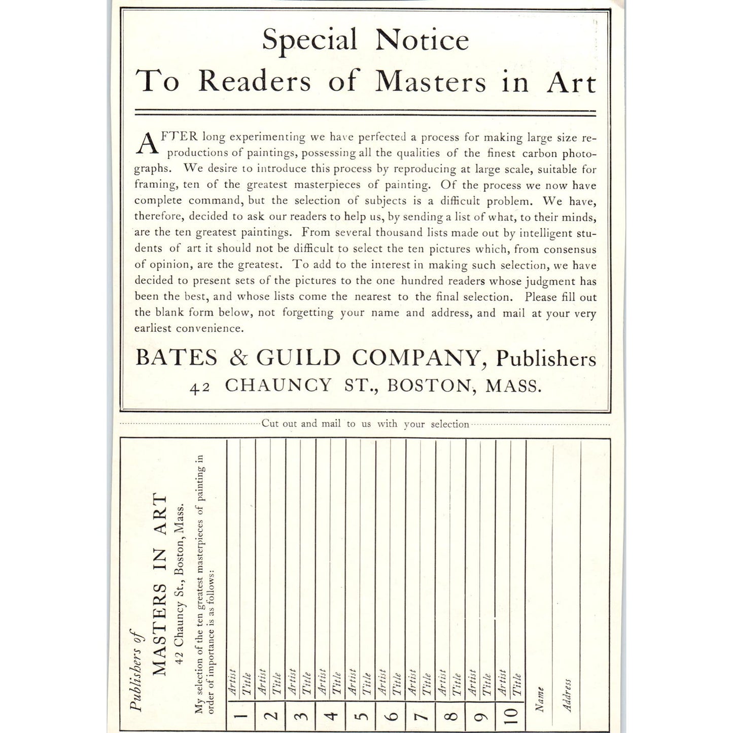 Bates & Guild Co Masters in Art Order Form c1905 Victorian Ad D13