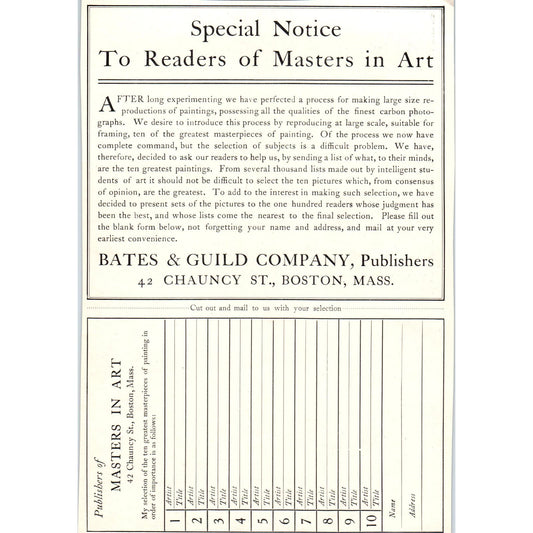 Bates & Guild Co Masters in Art Order Form c1905 Victorian Ad D13