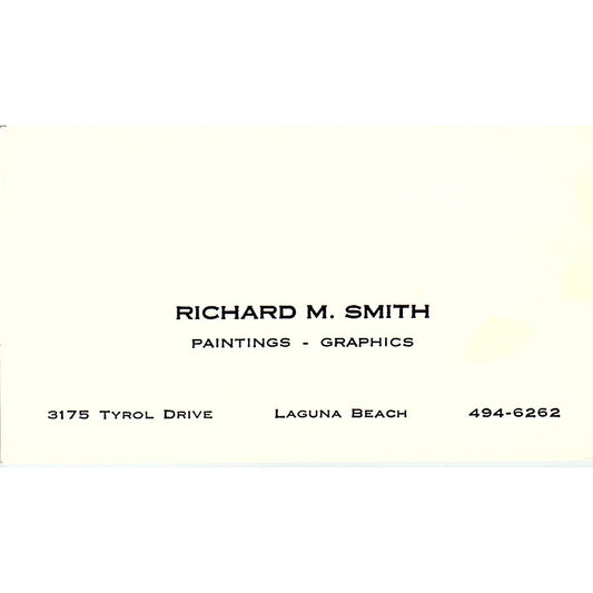 Richard M. Smith Paintings Artist Laguna Beach CA Vintage Business Card SE3-B11