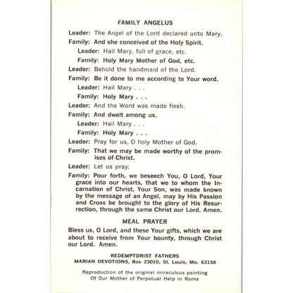 Mother of Perpetual Help Fily Angelus Meal Prayer Vintage Prayer Card TH2-PC1