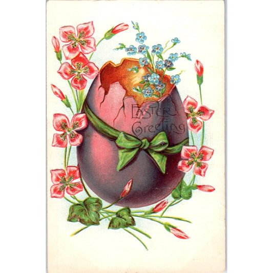 Giant Embossed Easter Egg Forget-Me-Nots Embossed Antique Postcard PE1