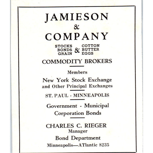 Jamieson & Company Brokers Charles C. Rieger Minneapolis 1940 Magazine Ad AF1-OM