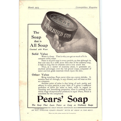 1913 Pears' Soap Antique Magazine Ad 6.5x9 V4