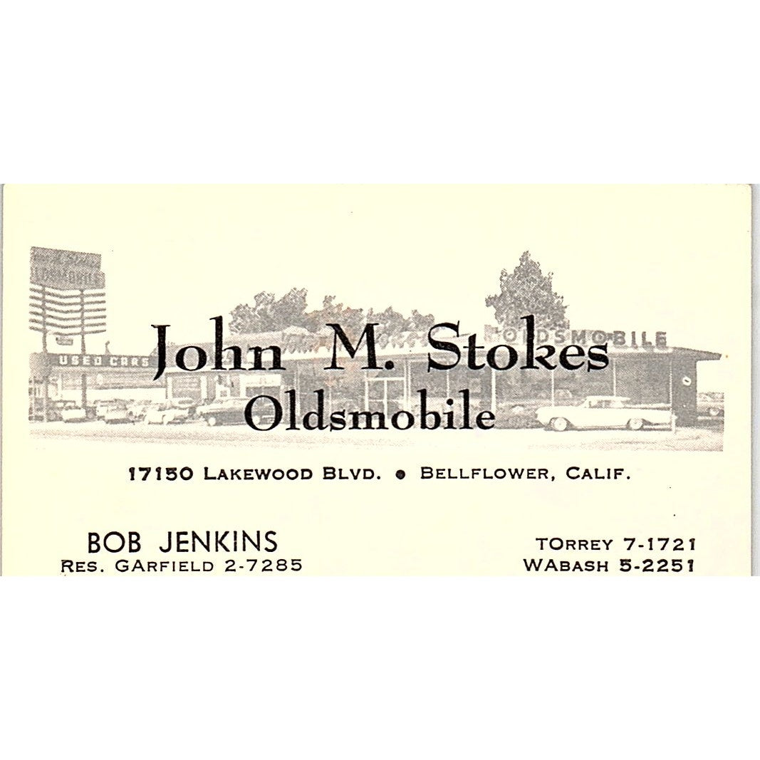 Bob Jenkins John M Stokes Oldsmobile Lakewood CA Vintage Business Card SD9-B9