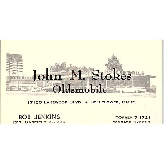 Bob Jenkins John M Stokes Oldsmobile Lakewood CA Vintage Business Card SD9-B9