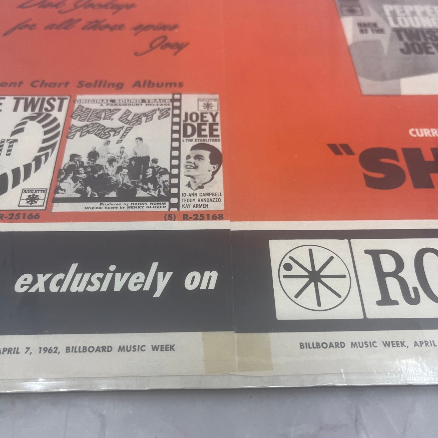 1962 Joey Dee & the Starliters Peppermint Lounge Shout Ad Roulette Records V14-8