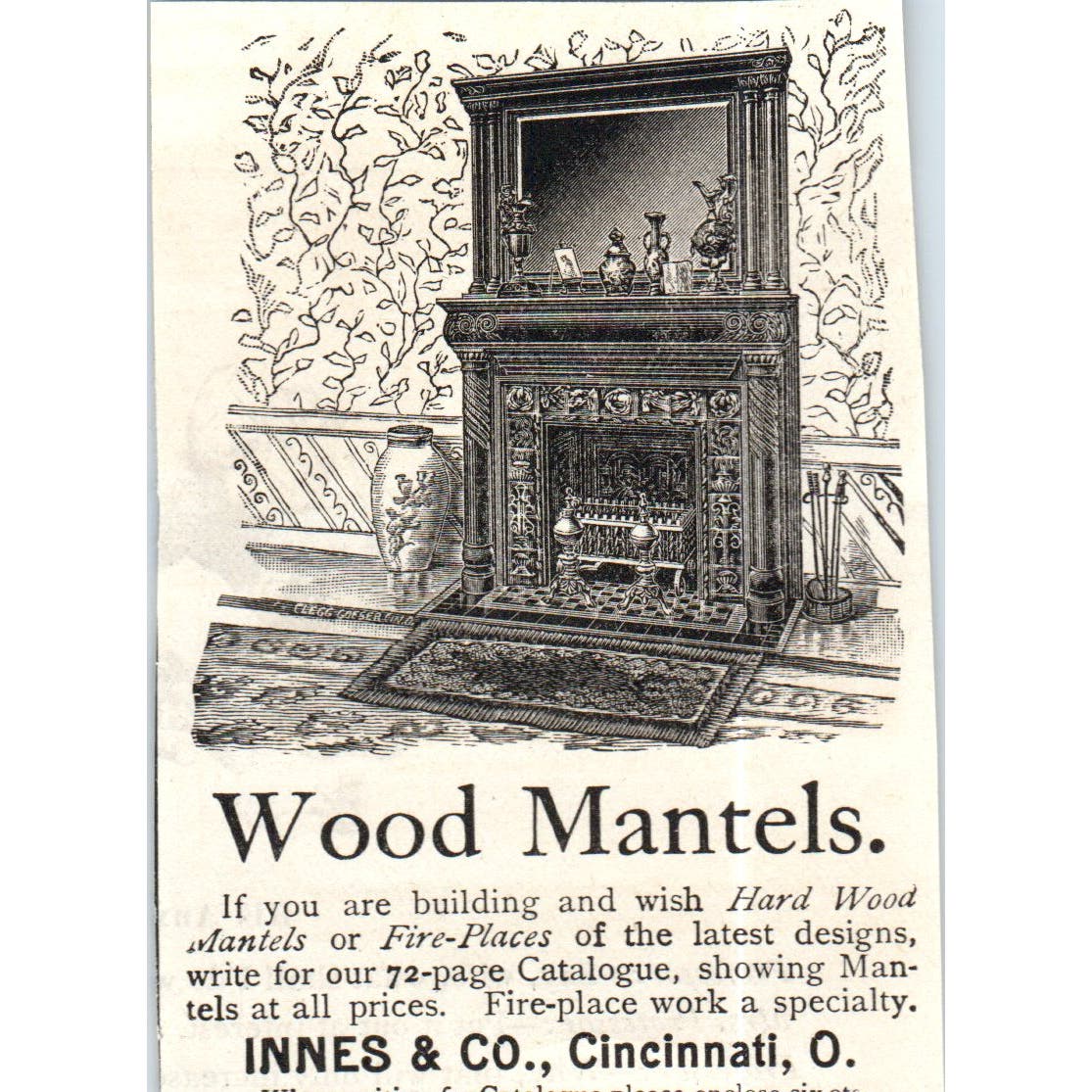 Wood Mantels Innes & Co Cincinnati OH c1890 Victorian Ad AE8-CH8