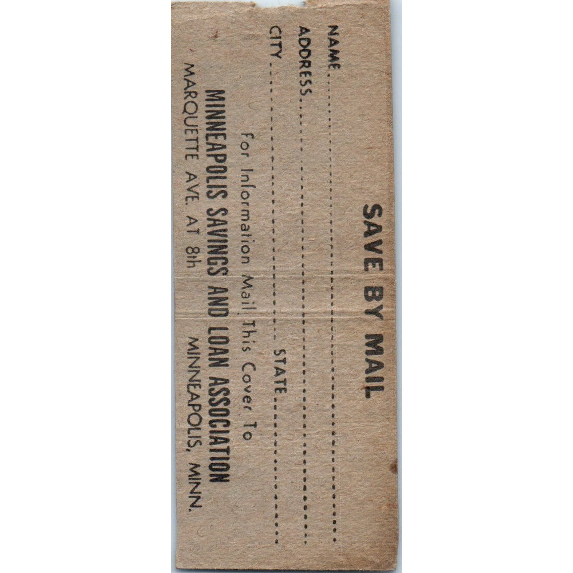Minneapolis Savings & Loan Good Shelter Tree Vintage Matchbook Cover SD4-Y16