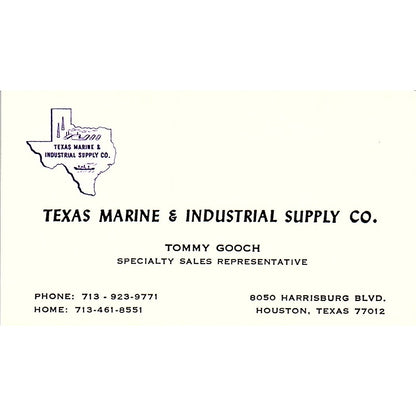 Texas Marine & Industrial Supply Tommy Gooch Houston TX  Business Card SB4-B11