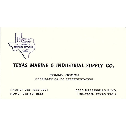 Texas Marine & Industrial Supply Tommy Gooch Houston TX  Business Card SB4-B11