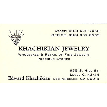 Khachikian Jewelry, Edward Khachikian, Los Angeles CA. Business Card SF3-B9
