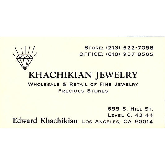 Khachikian Jewelry, Edward Khachikian, Los Angeles CA. Business Card SF3-B9