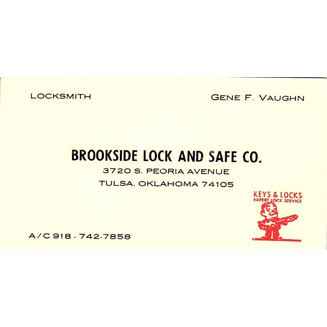Brookside Lock And Safe Co. Gene F. Vaughn Tulsa Oklahoma Business Card SB4-B3