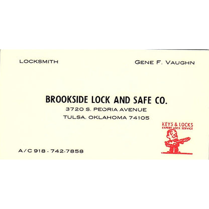 Brookside Lock And Safe Co. Gene F. Vaughn Tulsa Oklahoma Business Card SB4-B3