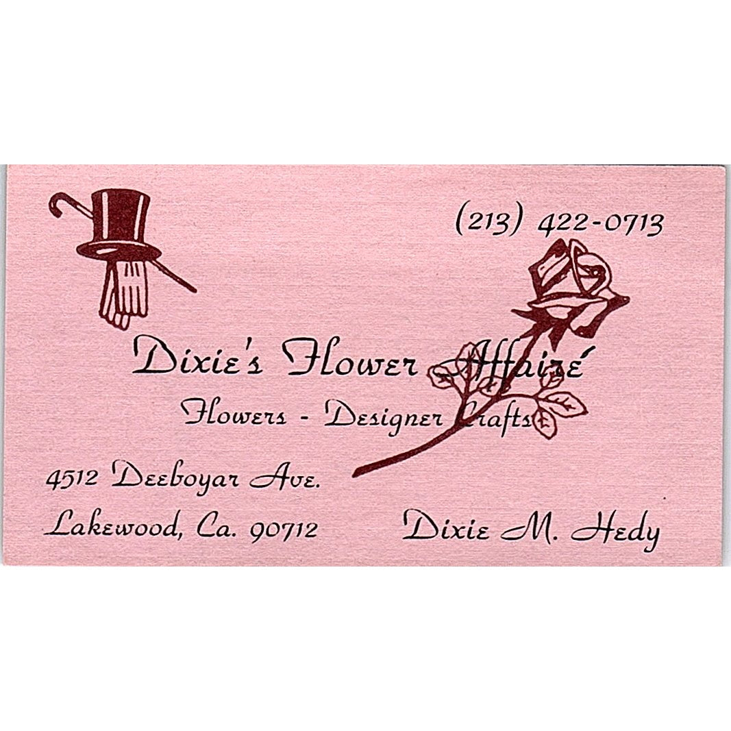 Dixie's Flower Affaire, Dixie M. Hedy, Lakewood, CA vintage Business Card SF3-B8