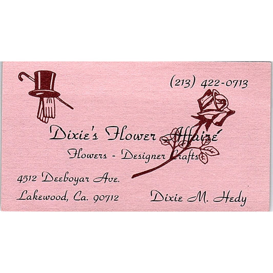Dixie's Flower Affaire, Dixie M. Hedy, Lakewood, CA vintage Business Card SF3-B8