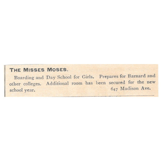 The Misses Moses Girls School Madison Ave NY 1892 Magazine Ad AK6-S5