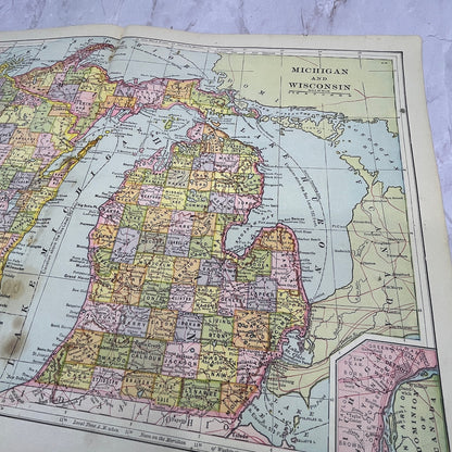 Map of Michigan and Wisconsin 1901 Original Engraving V1-1