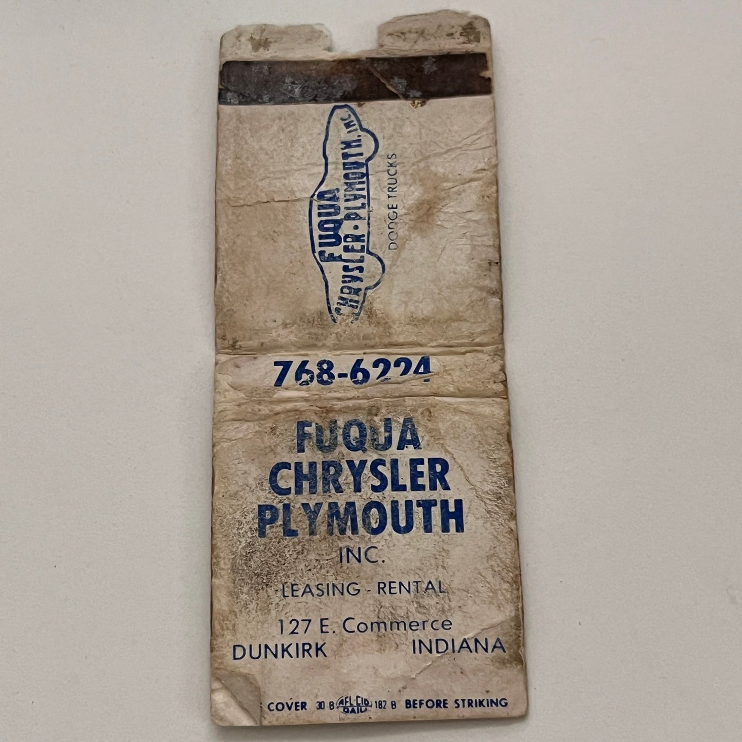 Fuqua Chrysler Plymouth Dunkirk Indiana Vintage Matchbook MB59-1