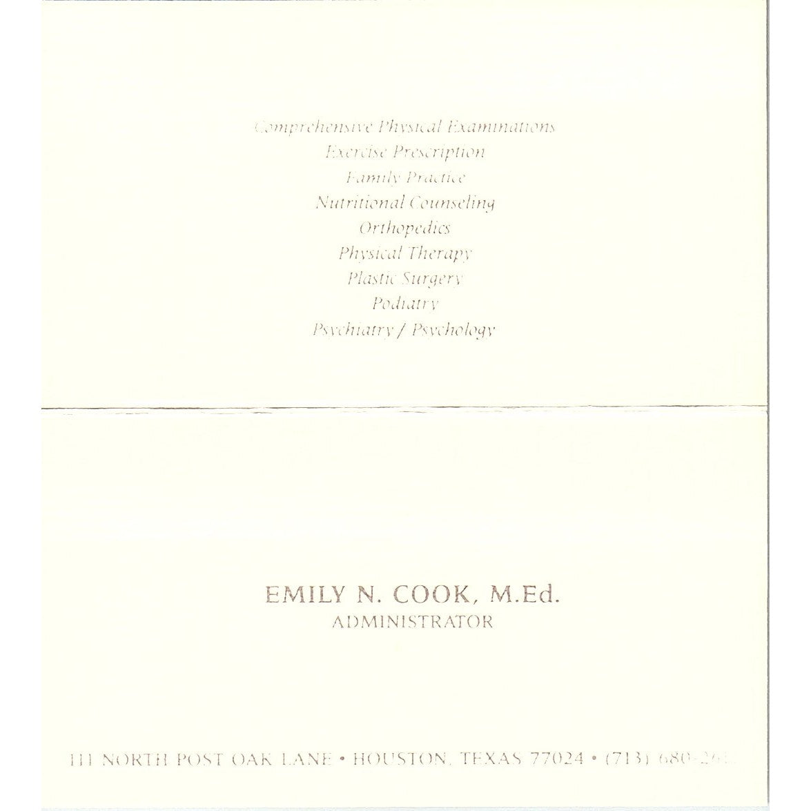 Administrator Emily N. Cook, M.Ed. Houston TX, Vintage Business Card SB4-B2