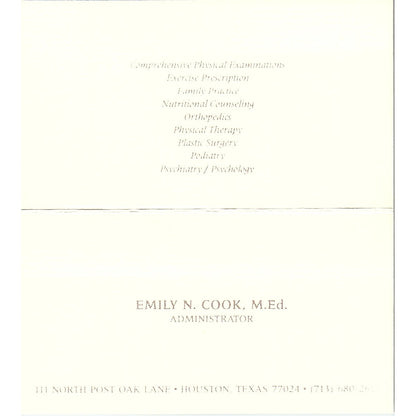 Administrator Emily N. Cook, M.Ed. Houston TX, Vintage Business Card SB4-B2