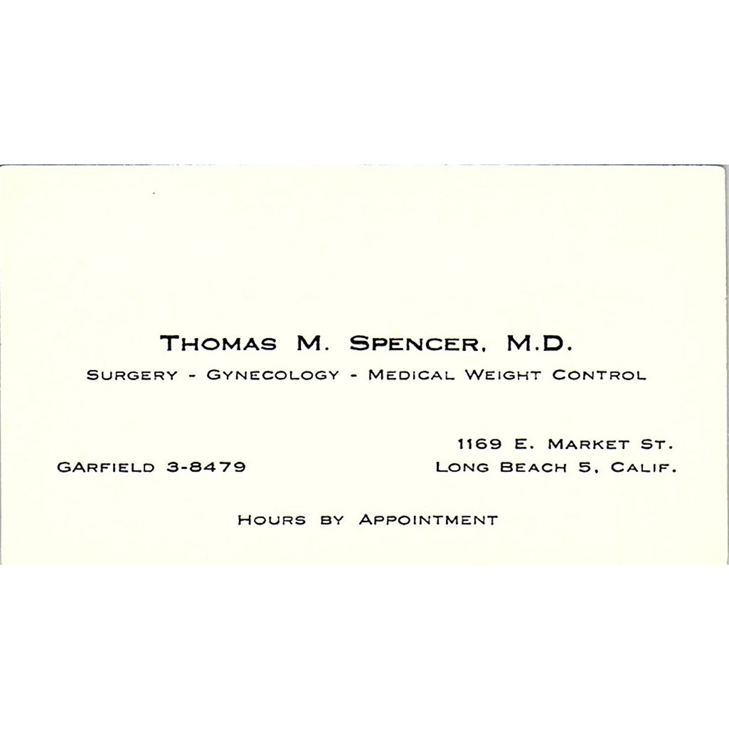 Surgery-Gynecology-Medical Thomas M Spencer Long beach, CA Business Card SF3-B9