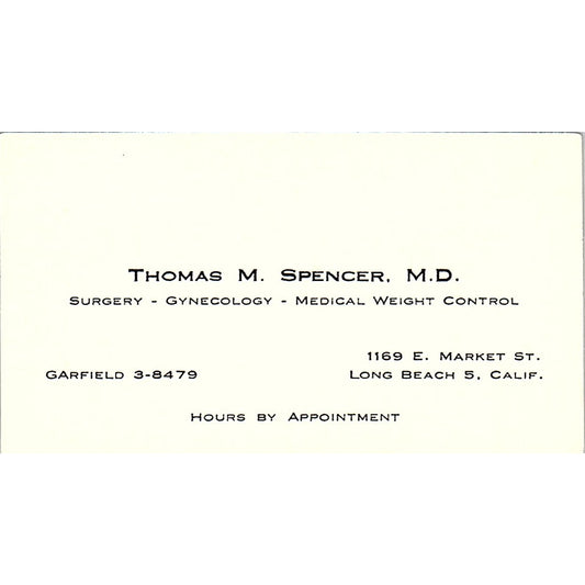 Surgery-Gynecology-Medical Thomas M Spencer Long beach, CA Business Card SF3-B9