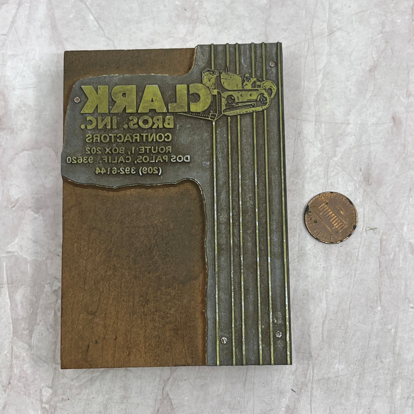 Clark Bros Inc Contractors Dos Palos CA Vintage Letterpress Printers Block TH2