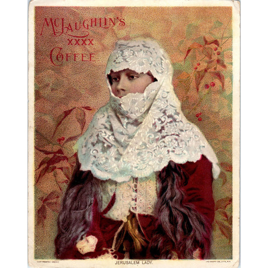 1880s Jerusalem Lady McLaughlin's Coffee Large Victorian Trade Card AE9-LT