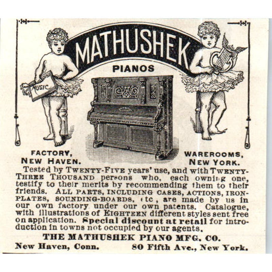 The Mathushek Piano Mfg Co. New Haven CT NY c1890 Victorian Ad AE8-CH10