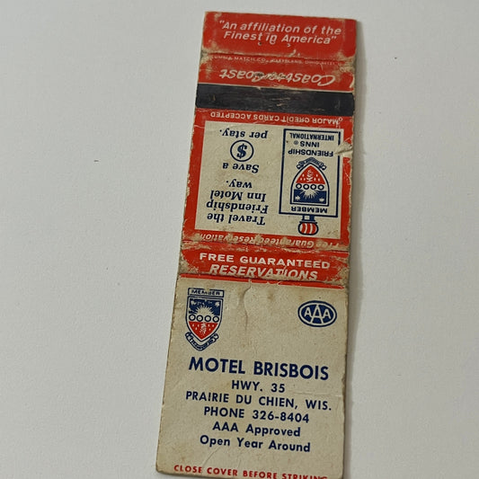 Motel Brisbois Prairie Du Chien WI Vintage Matchbook Cover TB6-MB2-5