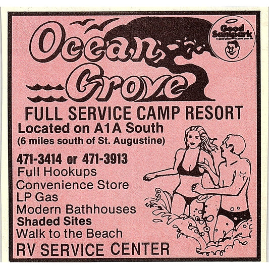 Ocean Grove Full Service Camp Resort St. Augustine FL 1989 Ad AF9-M1