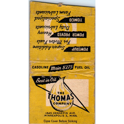 The Thomas Company Oil Gasoline Minneapolis MN Vintage Matchbook Cover SF4-Y7