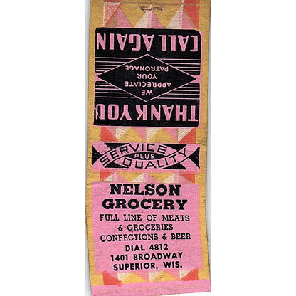 Nelson Grocery Superior WI Vintage Matchbook Cover SF3-Y5