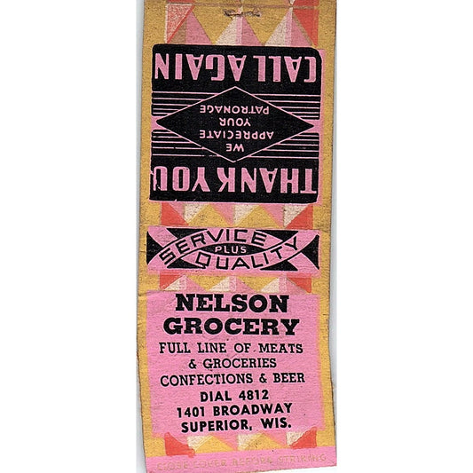 Nelson Grocery Superior WI Vintage Matchbook Cover SF3-Y5