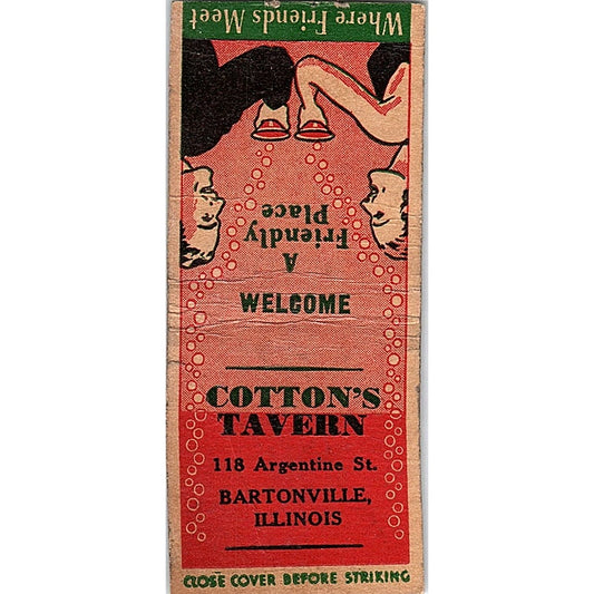 Cotton's Tavern Bartonville IL Vintage Matchbook Cover SC7-Y1