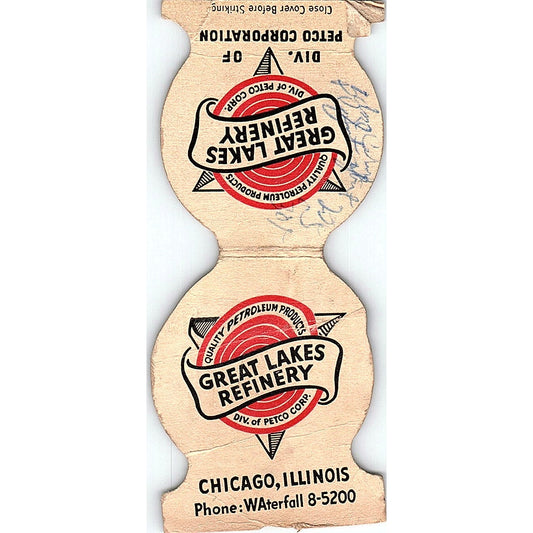 Great Lakes Refinery Chicago IL Vintage Matchbook Cover TH2-Y4
