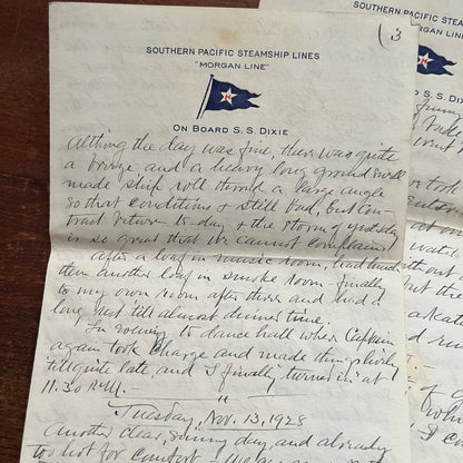 1928 Southern Pacific Steamship Morgan Line SS Dixie Handwritten Letter AF4