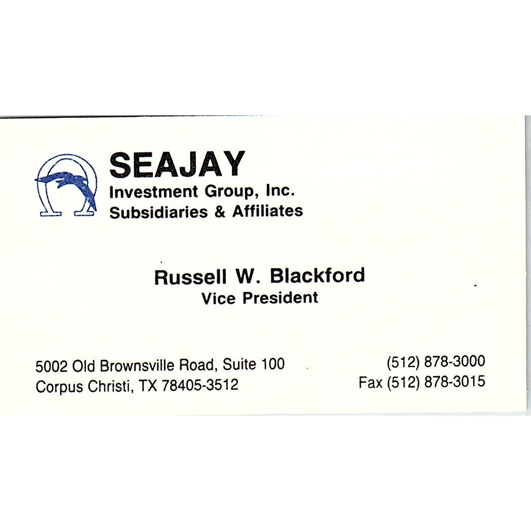 Russell W Blackford Seajay Investments Corpus Christi Vtg Business Card SD9-B14