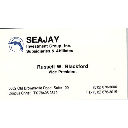 Russell W Blackford Seajay Investments Corpus Christi Vtg Business Card SD9-B14